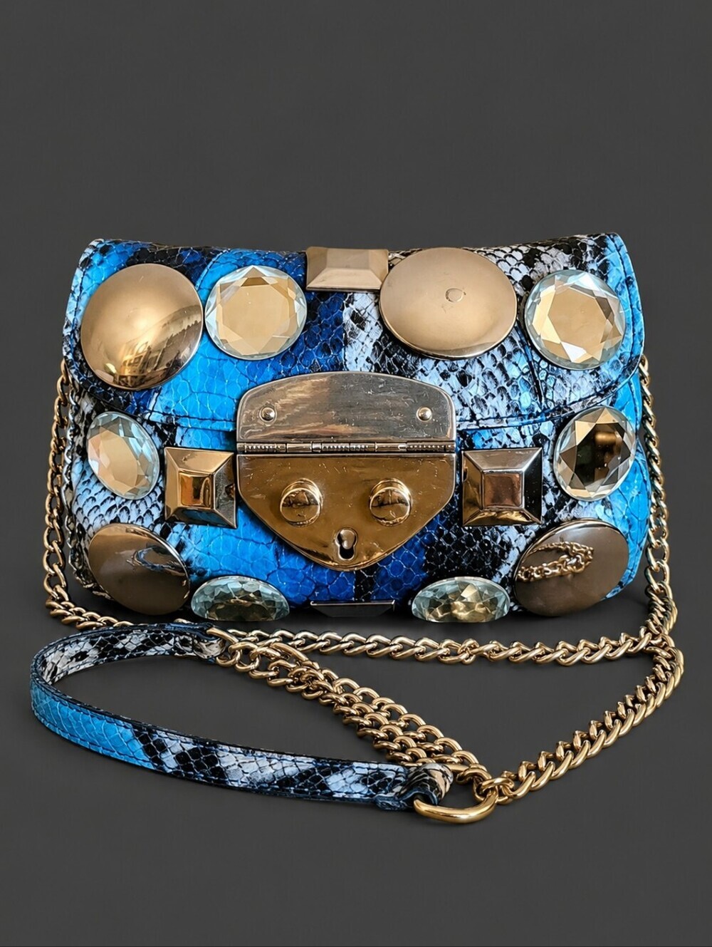Whbm 1990s Embellished Studded Python Leather Micro Party Crossbody Bag